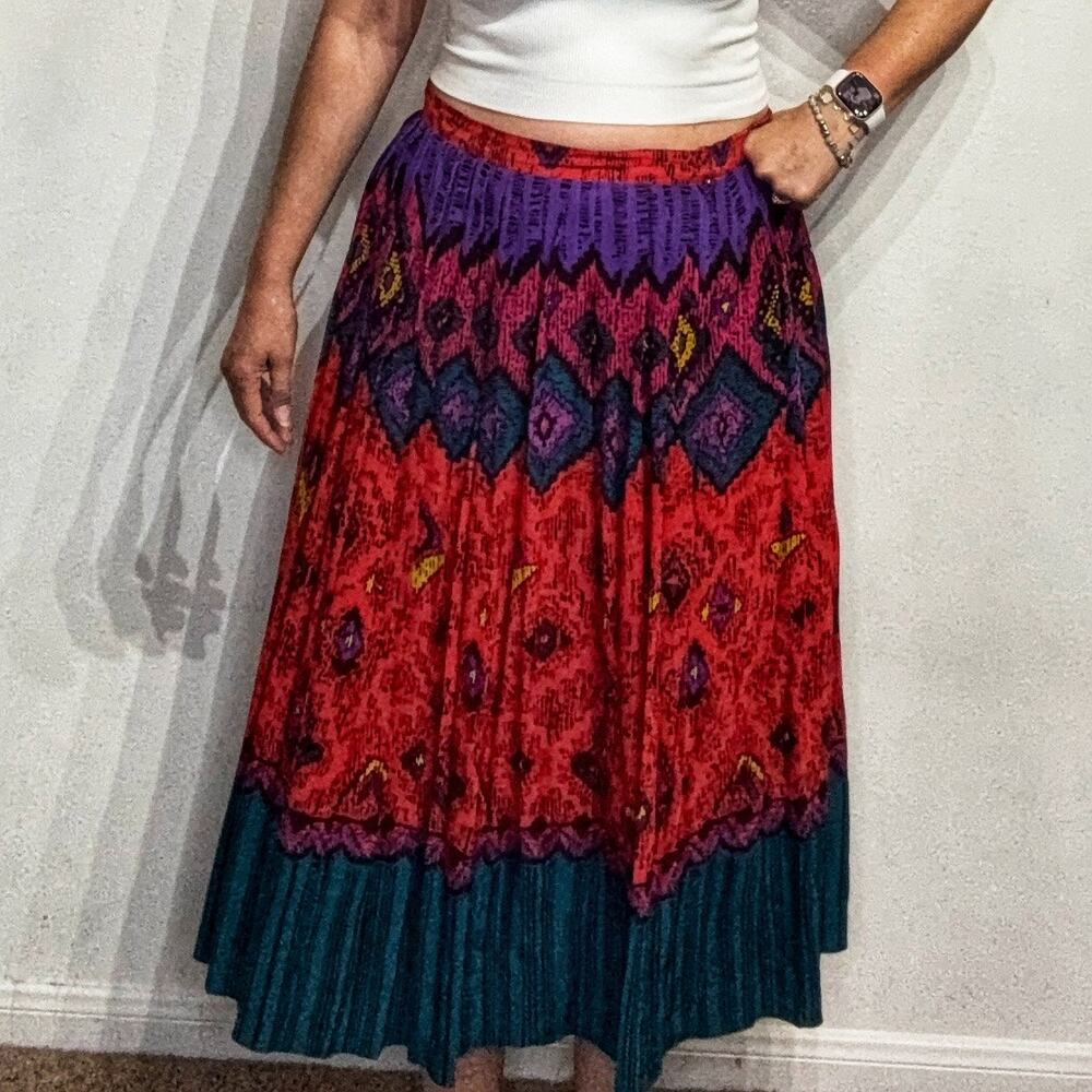 Neiman Marcus Red Silk Vintage Maxi Skirt Sz 16